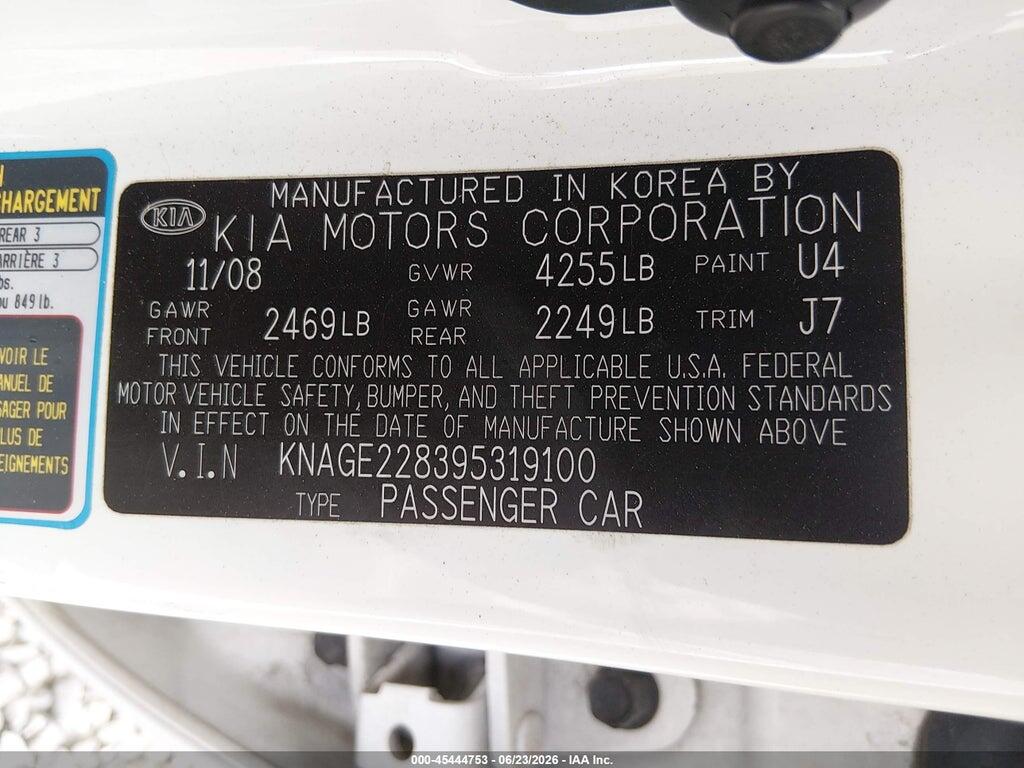 KNAGE228395319100 2009 KIA OPTIMA photo no. 9