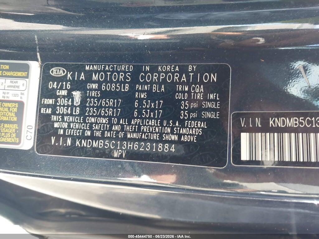 KNDMB5C13H6231884 2017 KIA SEDONA photo no. 9