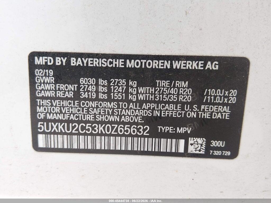 5UXKU2C53K0Z65632 2019 BMW X6 photo no. 9