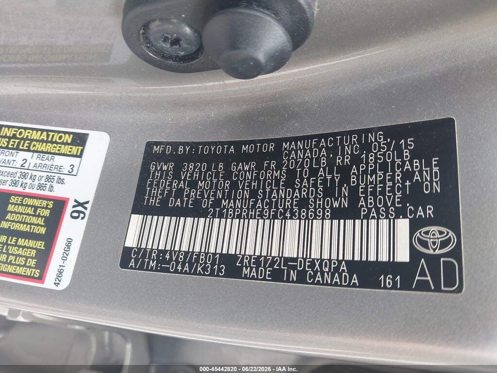 2T1BPRHE9FC438698 2015 TOYOTA COROLLA photo no. 9
