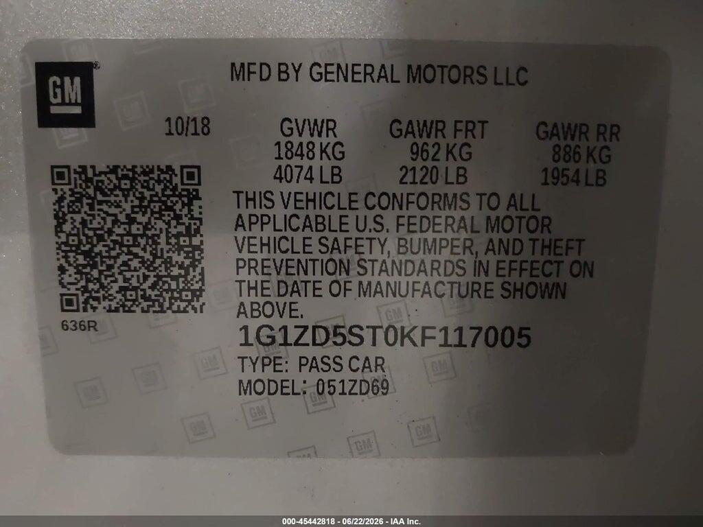 1G1ZD5ST0KF117005 2019 CHEVROLET MALIBU photo no. 9