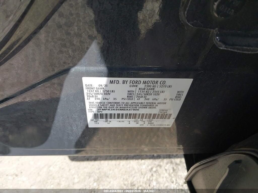 2FMPK3K95MBA47806 2021 FORD EDGE photo no. 9