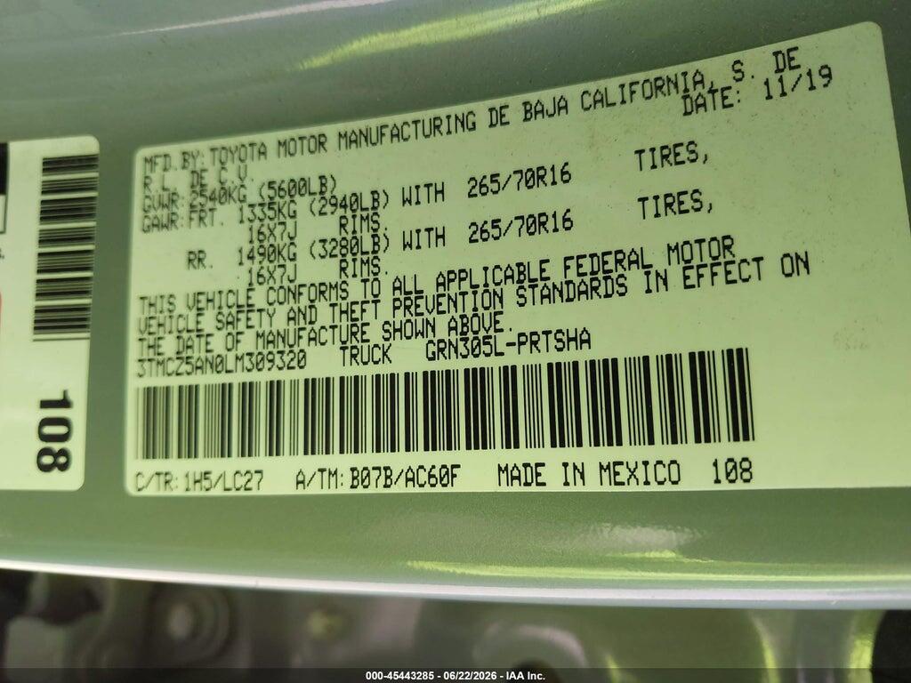 3TMCZ5AN0LM309320 2020 TOYOTA TACOMA photo no. 9