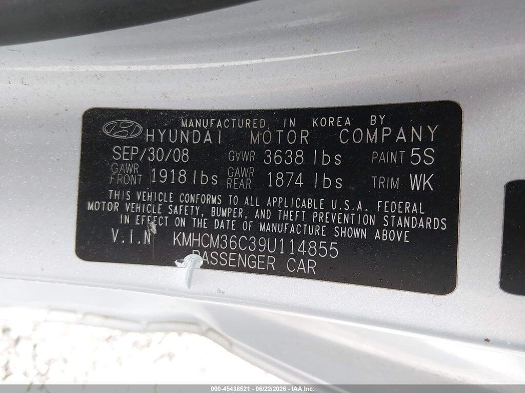 KMHCM36C39U114855 2009 HYUNDAI ACCENT photo no. 9