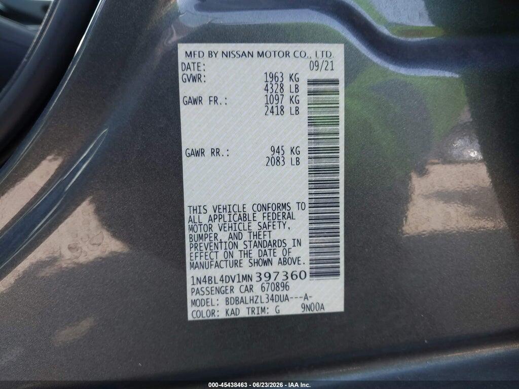 1N4BL4DV1MN397360 2021 NISSAN ALTIMA photo no. 9