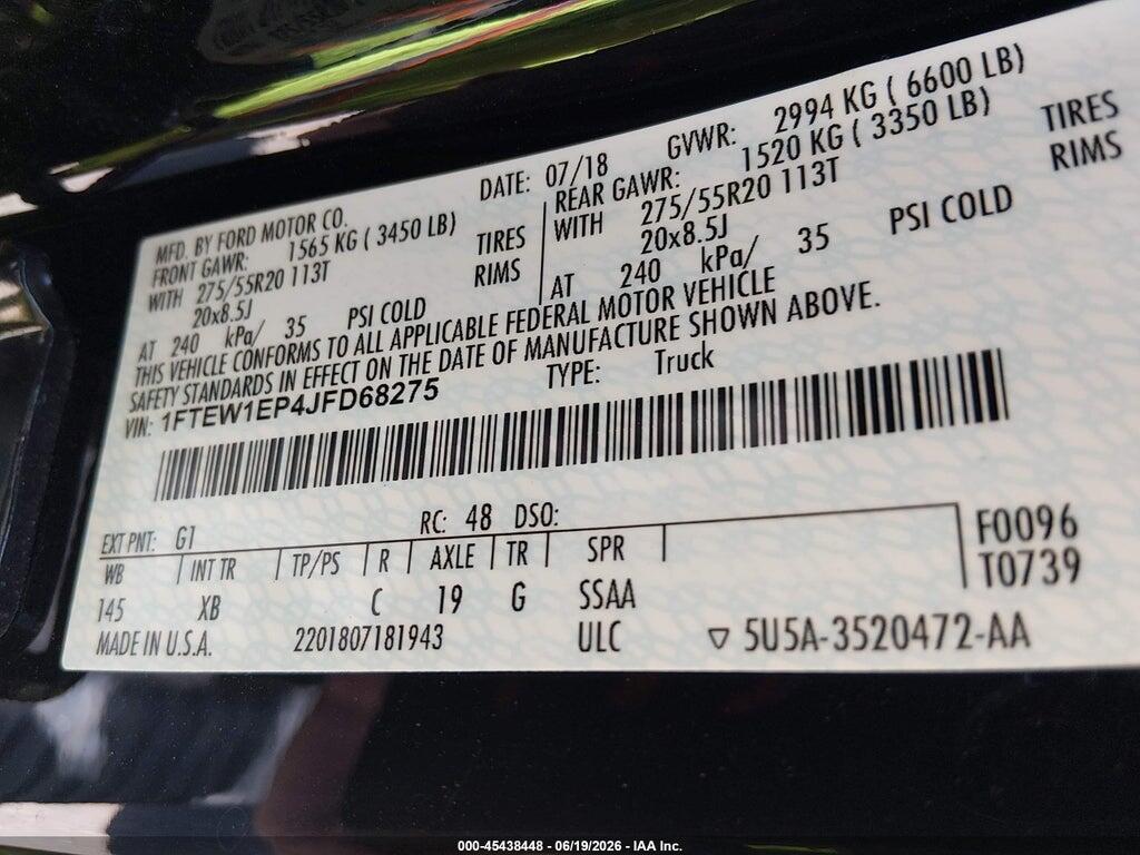 1FTEW1EP4JFD68275 2018 FORD F-150 photo no. 9