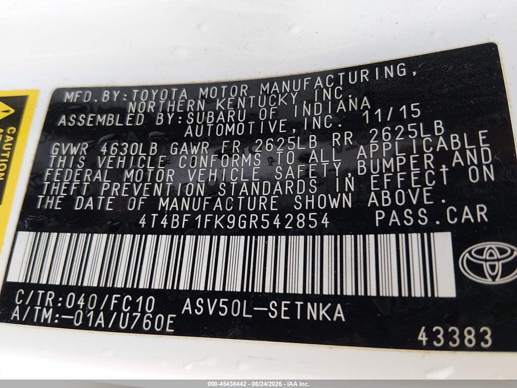 4T4BF1FK9GR542854 2016 TOYOTA CAMRY photo no. 9