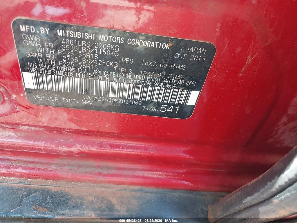 JA4AZ3A30KZ021069 2019 MITSUBISHI OUTLANDER photo no. 9