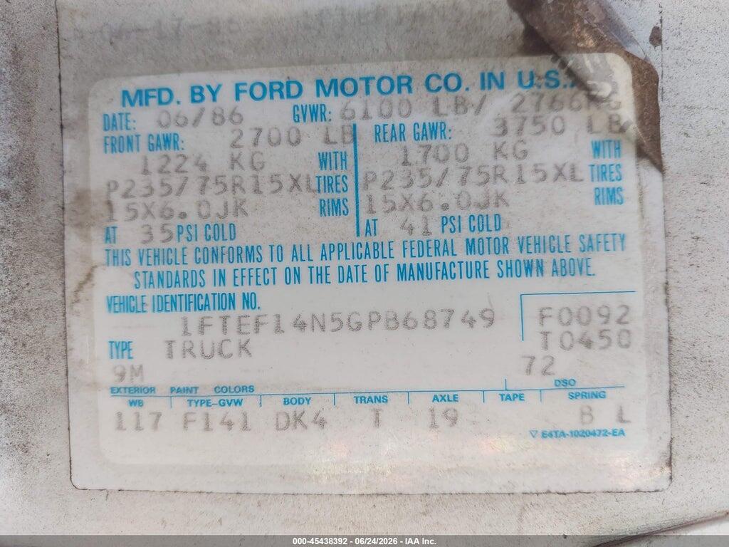 1FTEF14N5GPB68749 1986 FORD F150 photo no. 9
