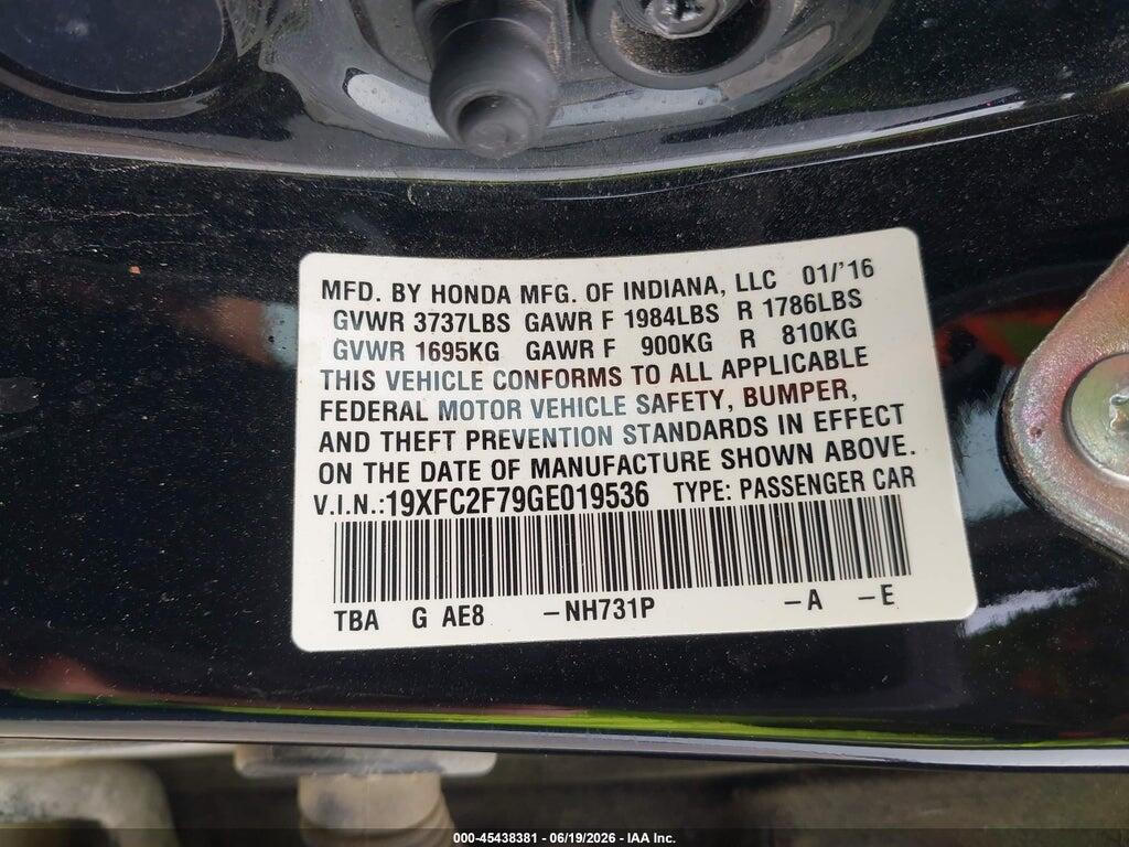 19XFC2F79GE019536 2016 HONDA CIVIC photo no. 9