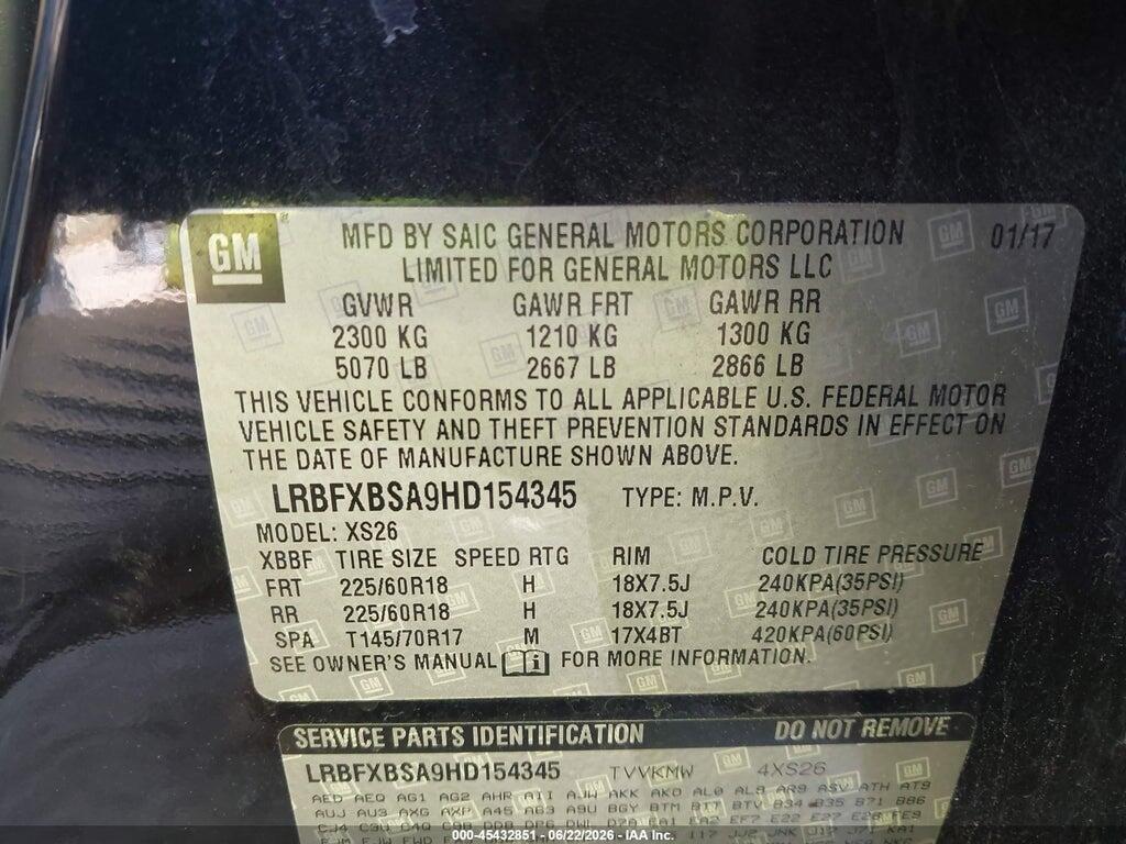 LRBFXBSA9HD154345 2017 BUICK ENVISION photo no. 9