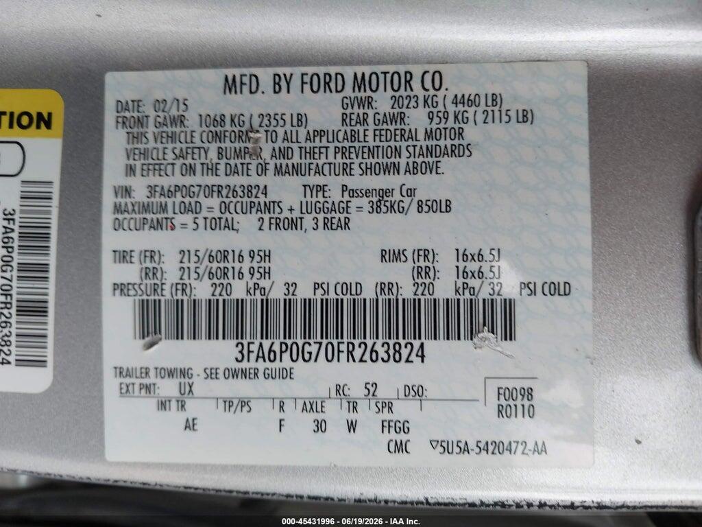 3FA6P0G70FR263824 2015 FORD FUSION photo no. 9