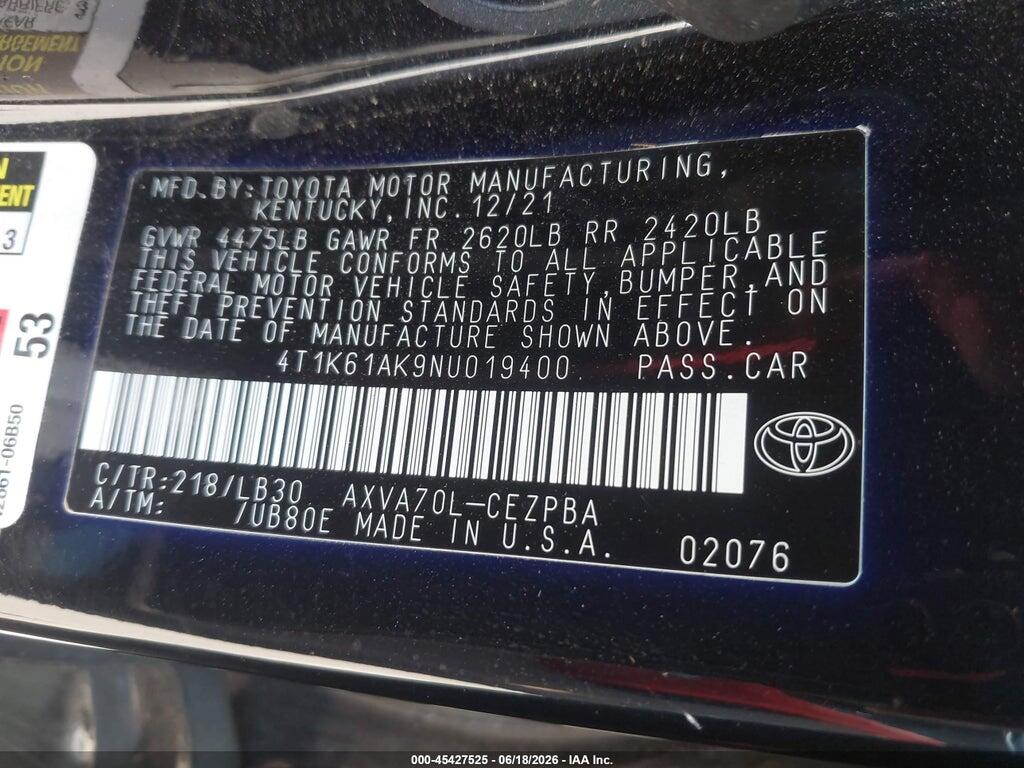 4T1K61AK9NU019400 2022 TOYOTA CAMRY photo no. 9