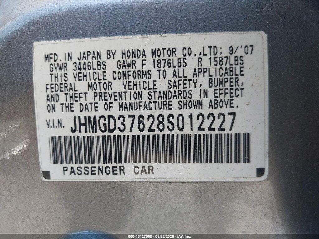 JHMGD37628S012227 2008 HONDA FIT photo no. 9
