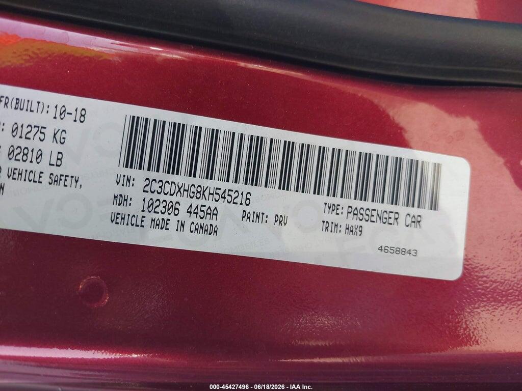 2C3CDXHG8KH545216 2019 DODGE CHARGER photo no. 9