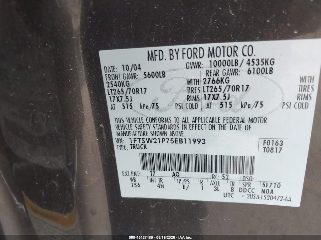 1FTSW21P75EB11993 2005 FORD F-250 photo no. 9
