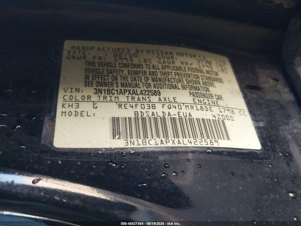 3N1BC1APXAL422589 2010 NISSAN VERSA photo no. 9