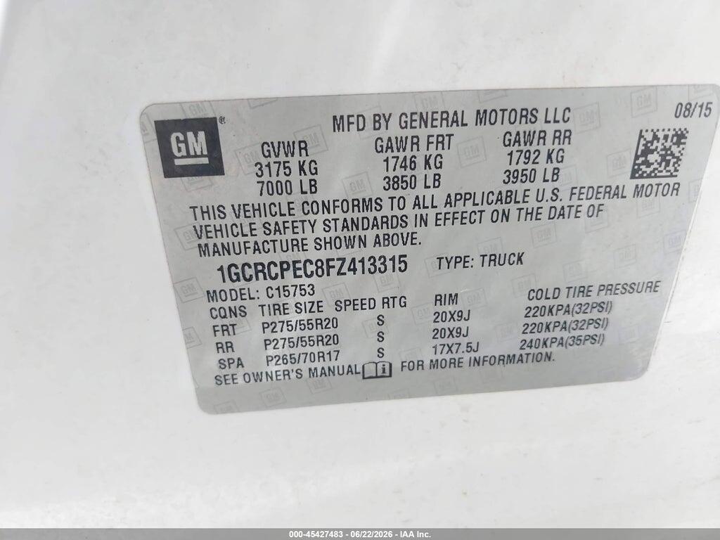 1GCRCPEC8FZ413315 2015 CHEVROLET SILVERADO 1500 photo no. 9