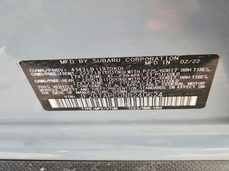 JF2GTAPC0N8240624 2022 SUBARU CROSSTREK photo no. 12