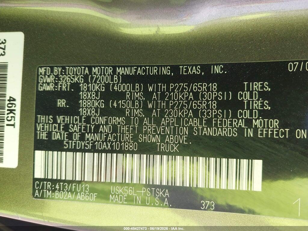 5TFDY5F10AX101880 2010 TOYOTA TUNDRA photo no. 9