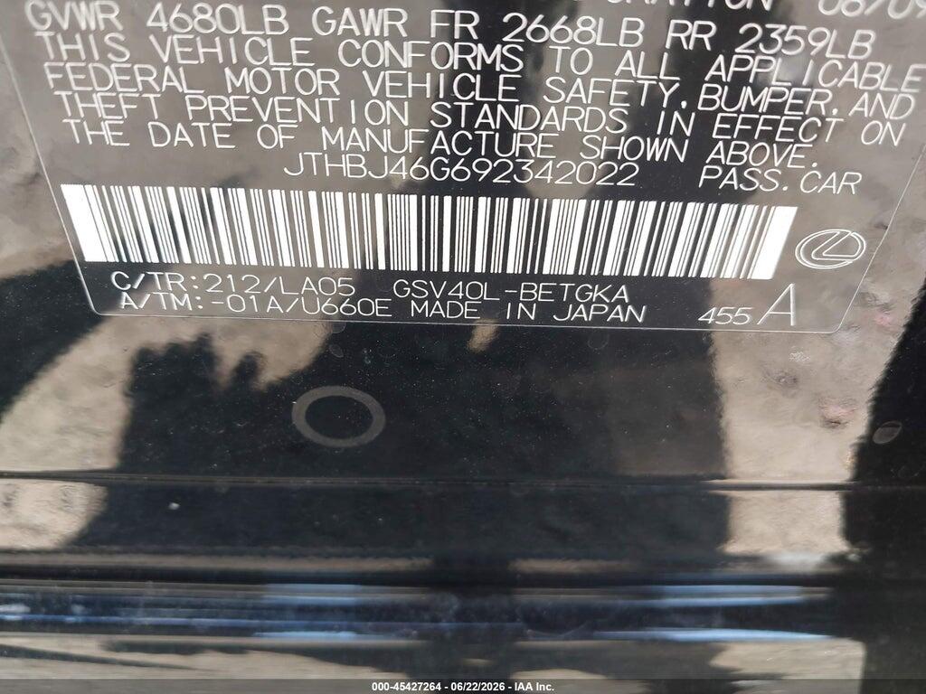 JTHBJ46G692342022 2009 LEXUS ES 350 photo no. 9
