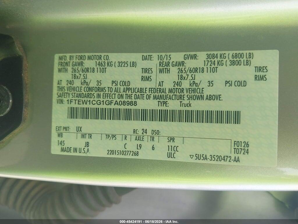 1FTEW1CG1GFA08988 2016 FORD F-150 photo no. 9