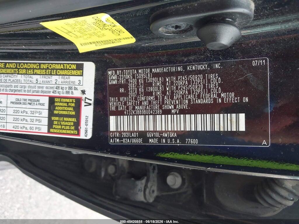 4T3ZK3BB9BU042389 2011 TOYOTA VENZA photo no. 9