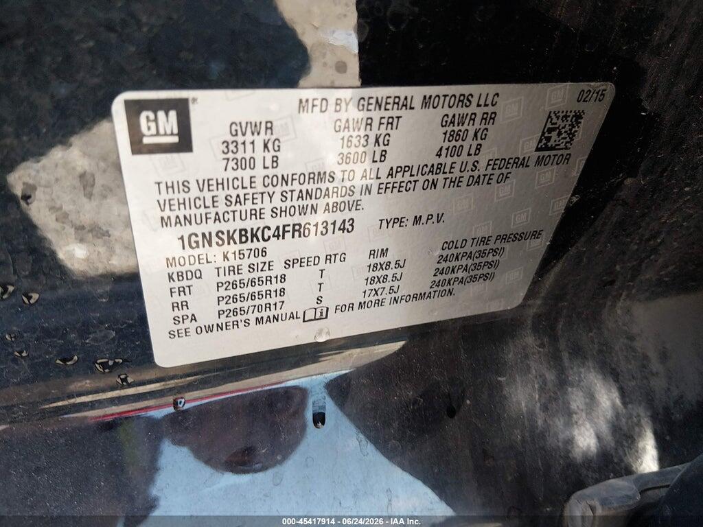 1GNSKBKC4FR613143 2015 CHEVROLET TAHOE photo no. 9