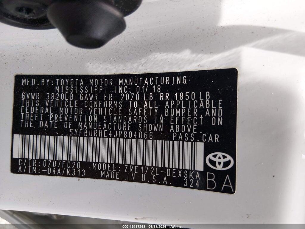 5YFBURHE4JP804066 2018 TOYOTA COROLLA photo no. 9