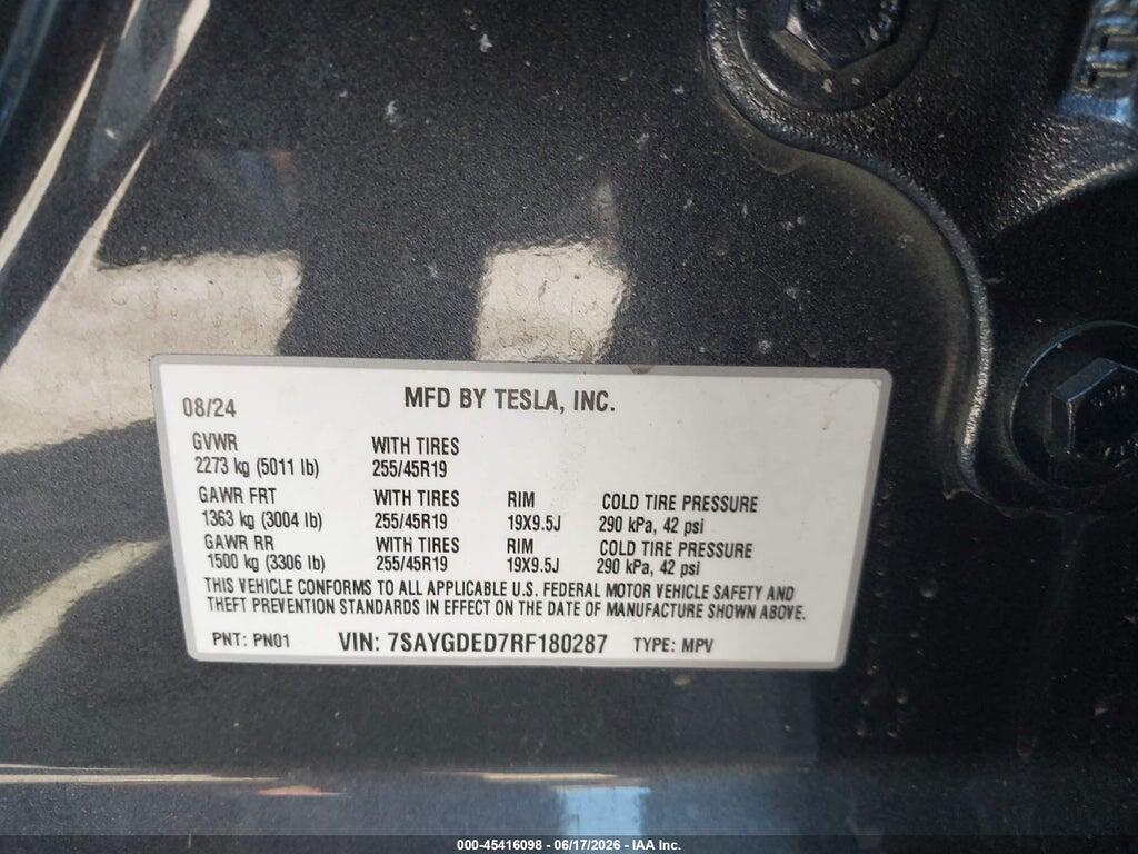 7SAYGDED7RF180287 2024 TESLA MODEL Y photo no. 9