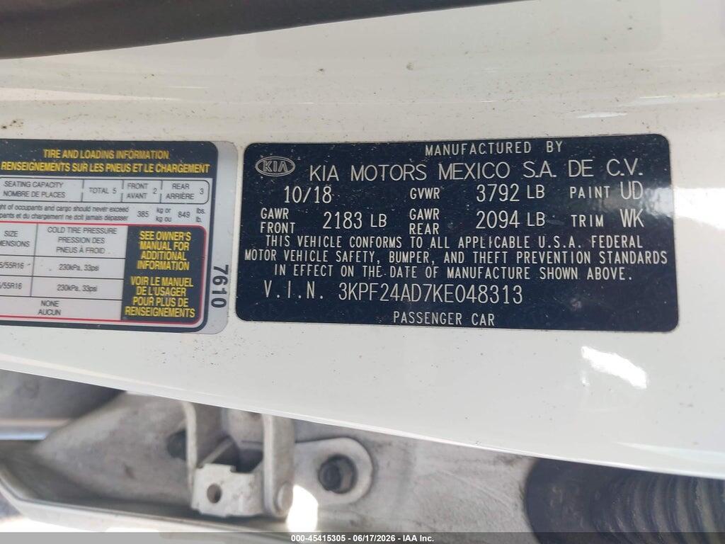3KPF24AD7KE048313 2019 KIA FORTE photo no. 9