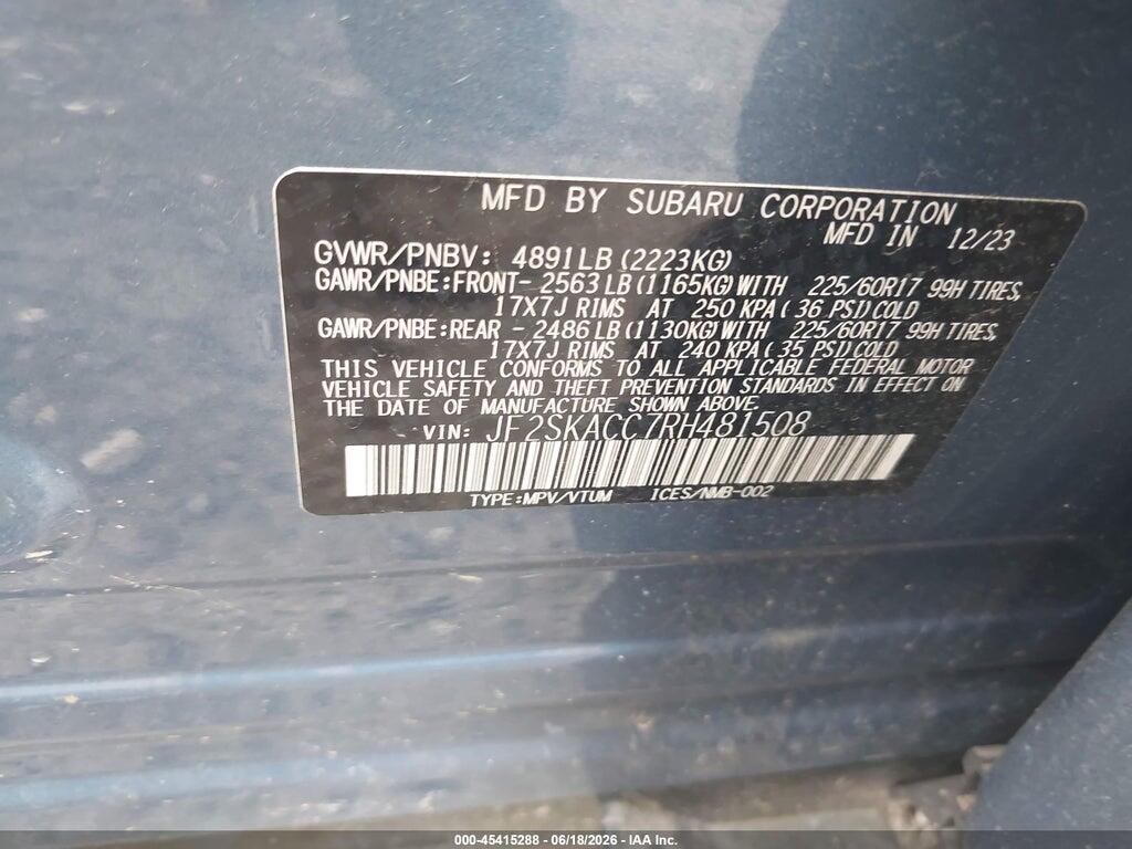 JF2SKACC7RH481508 2024 SUBARU FORESTER photo no. 9