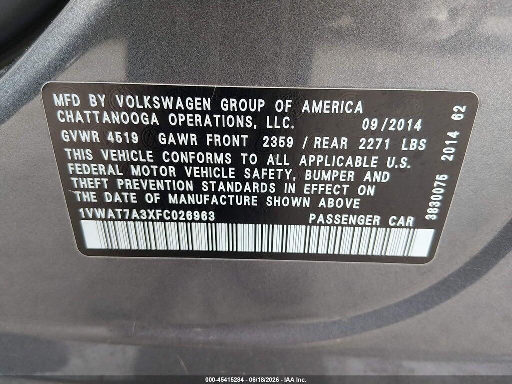 1VWAT7A3XFC026963 2015 VOLKSWAGEN PASSAT photo no. 9