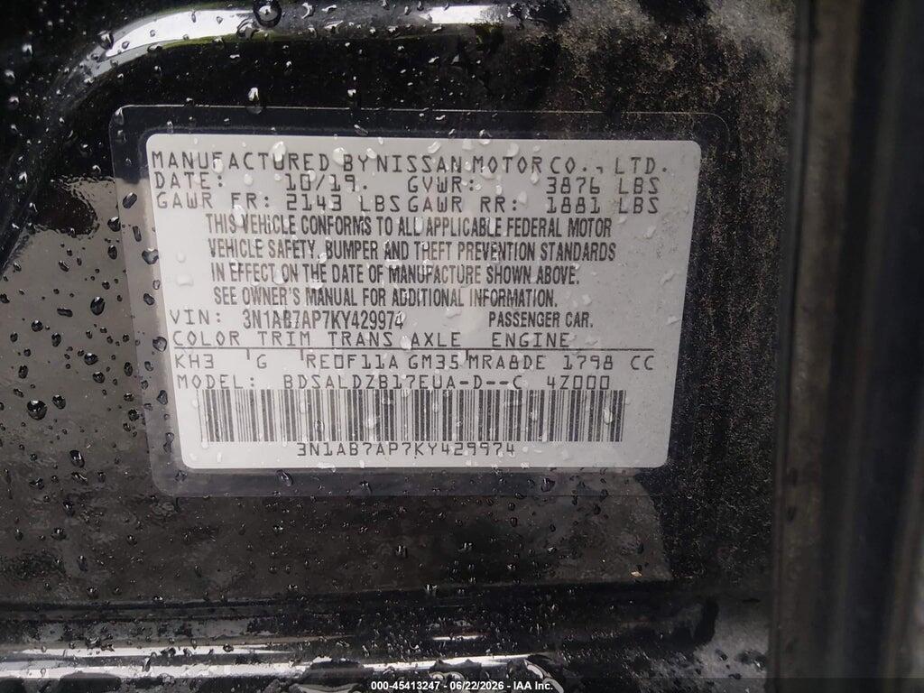 3N1AB7AP7KY429974 2019 NISSAN SENTRA photo no. 9