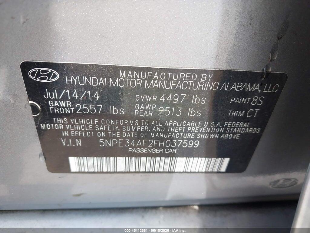 5NPE34AF2FH037599 2015 HYUNDAI SONATA photo no. 9