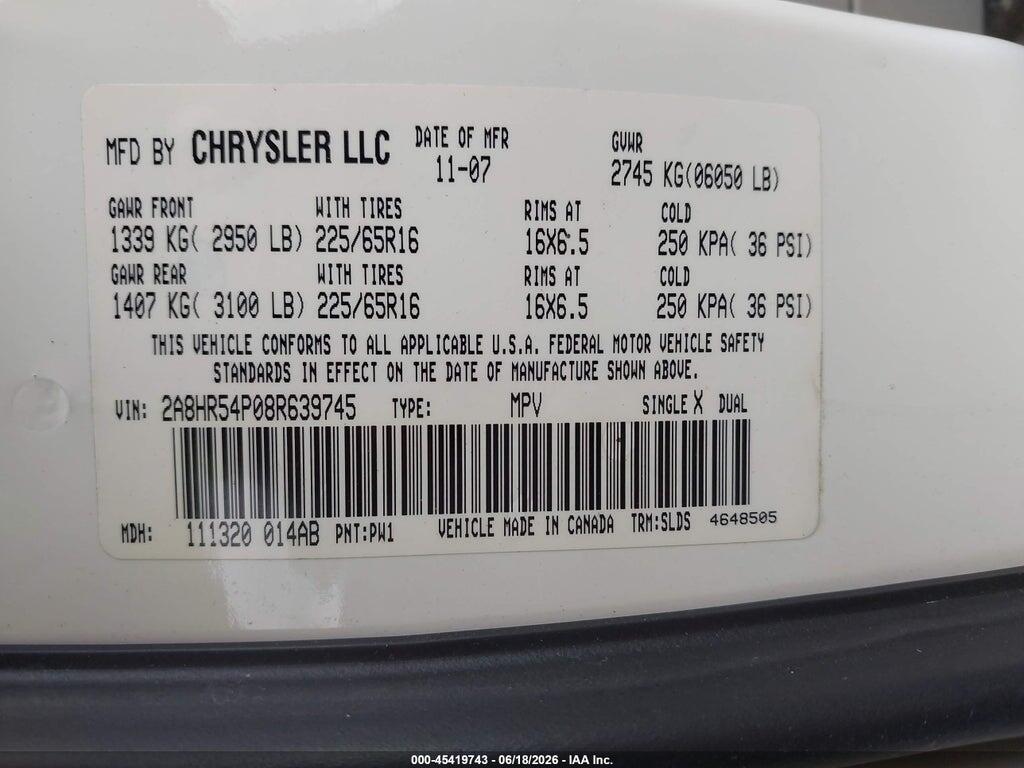 2A8HR54P08R639745 2008 CHRYSLER TOWN & COUNTRY photo no. 9