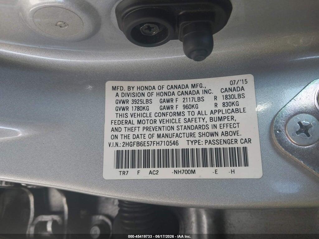 2HGFB6E57FH710546 2015 HONDA CIVIC photo no. 9