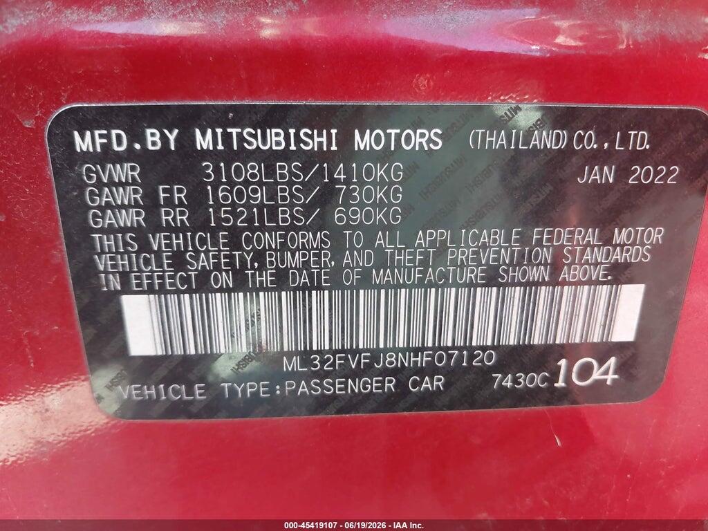 ML32FVFJ8NHF07120 2022 MITSUBISHI MIRAGE G4 photo no. 9