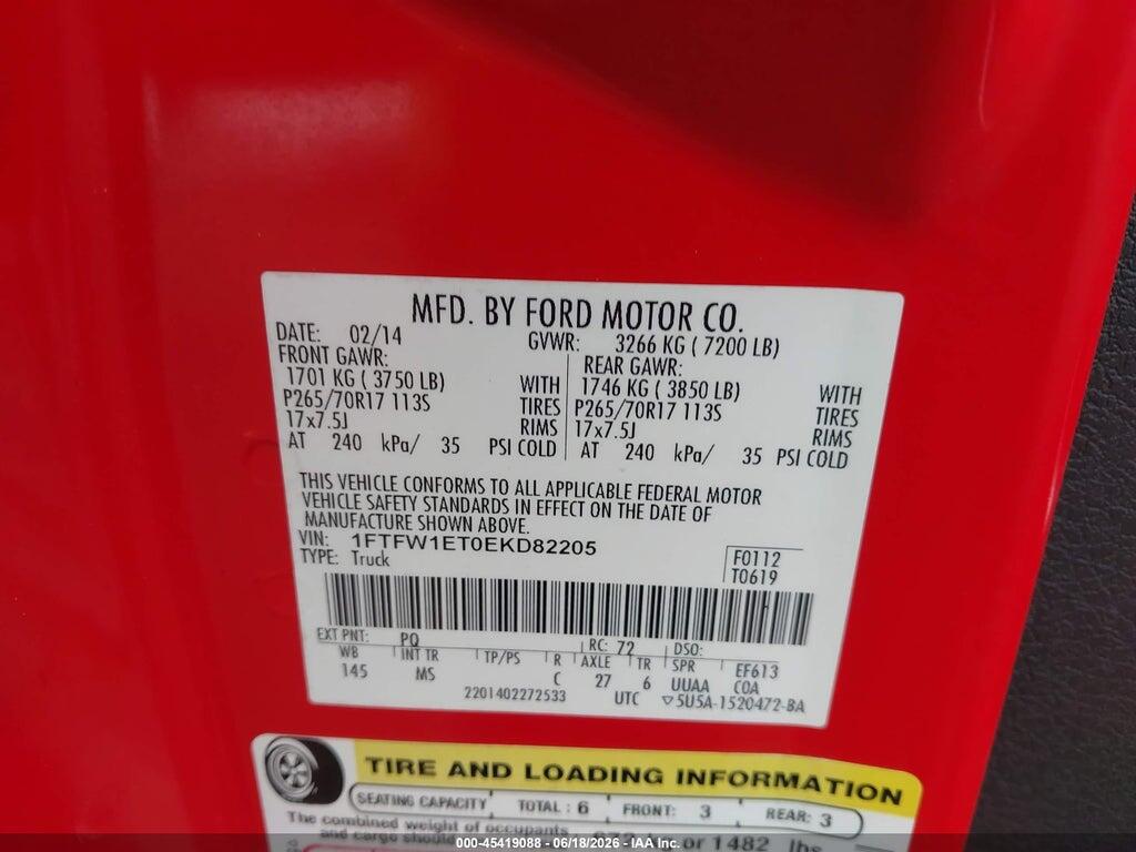 1FTFW1ET0EKD82205 2014 FORD F-150 photo no. 9