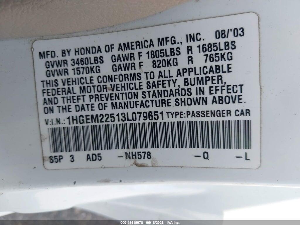 1HGEM22513L079651 2003 HONDA CIVIC photo no. 9