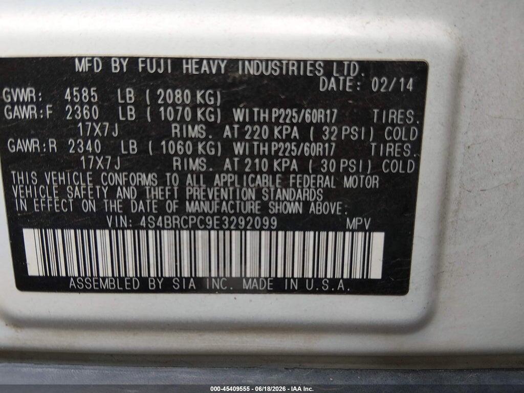 4S4BRCPC9E3292099 2014 SUBARU OUTBACK photo no. 9