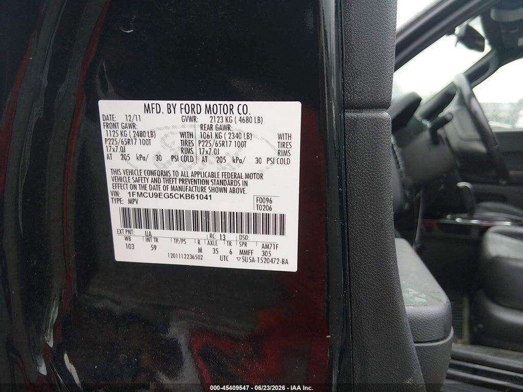 1FMCU9EG5CKB61041 2012 FORD ESCAPE photo no. 9