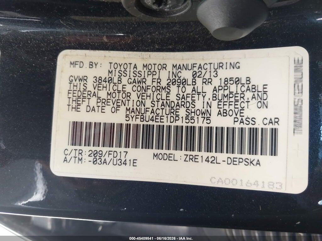 5YFBU4EE1DP155175 2013 TOYOTA COROLLA photo no. 9
