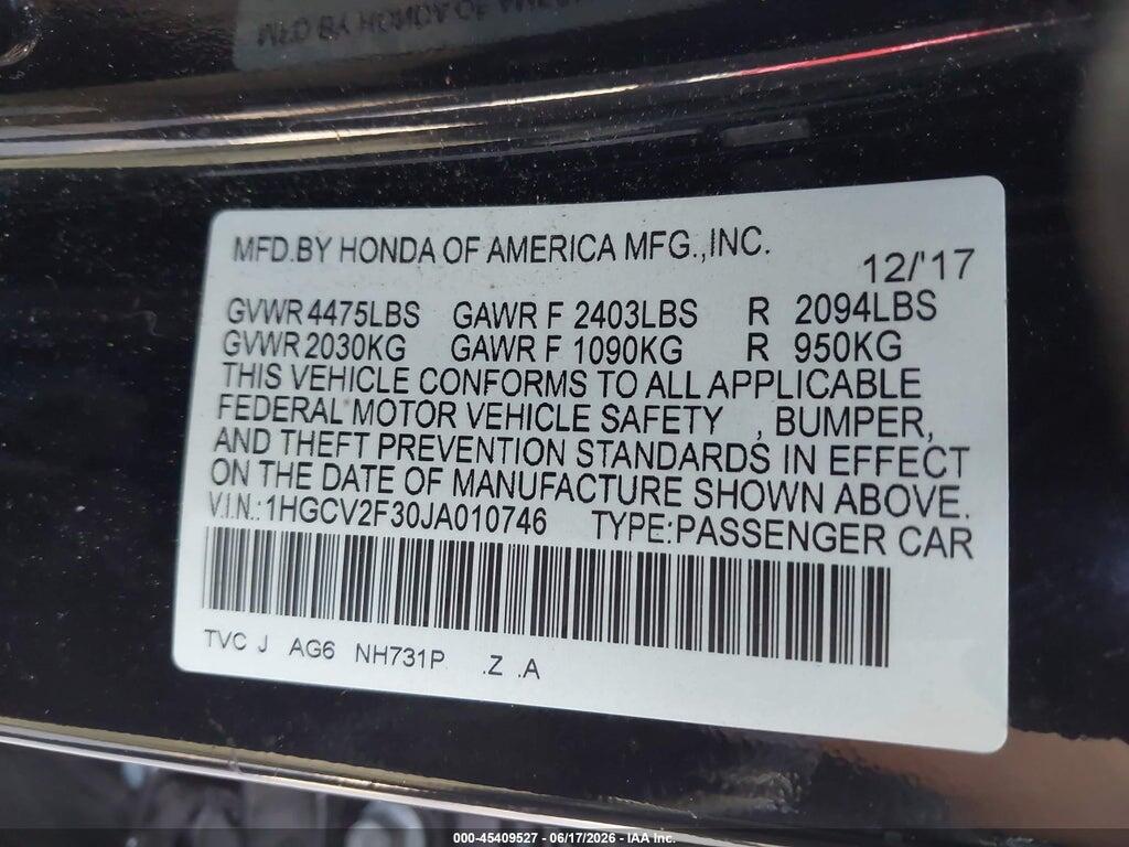 1HGCV2F30JA010746 2018 HONDA ACCORD photo no. 9