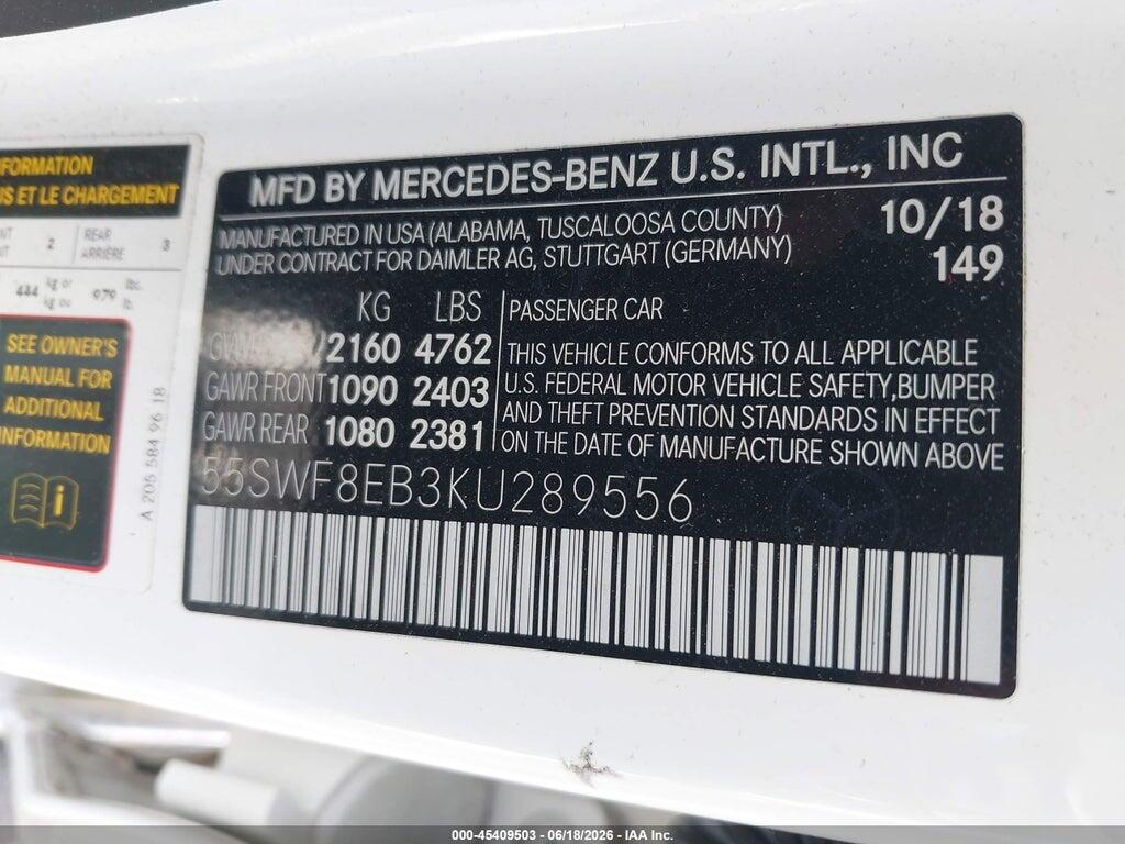 55SWF8EB3KU289556 2019 MERCEDES-BENZ C 300 photo no. 9