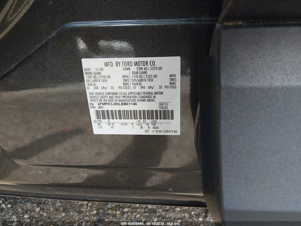 2FMPK3J90LBB61146 2020 FORD EDGE photo no. 9