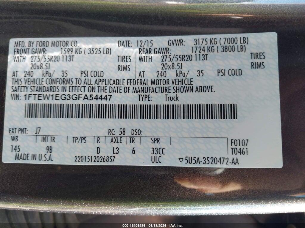 1FTEW1EG3GFA54447 2016 FORD F-150 photo no. 9