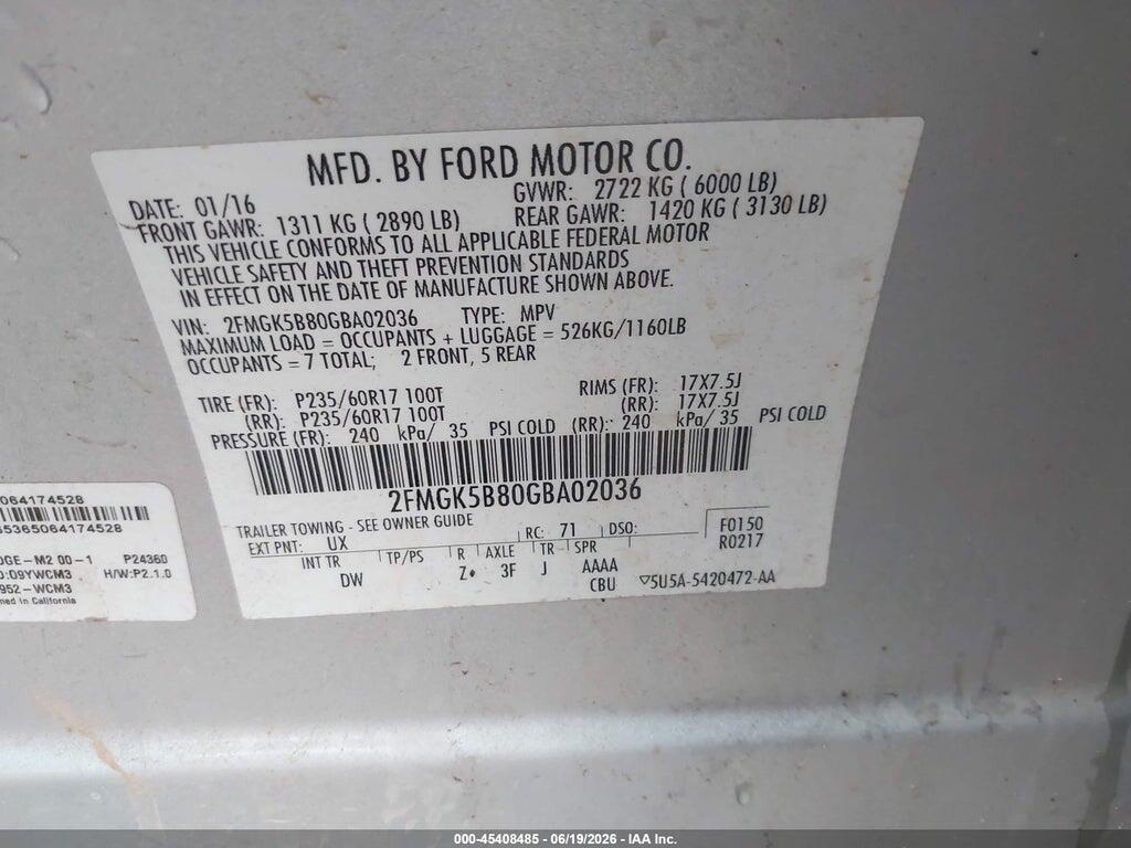 2FMGK5B80GBA02036 2016 FORD FLEX photo no. 9
