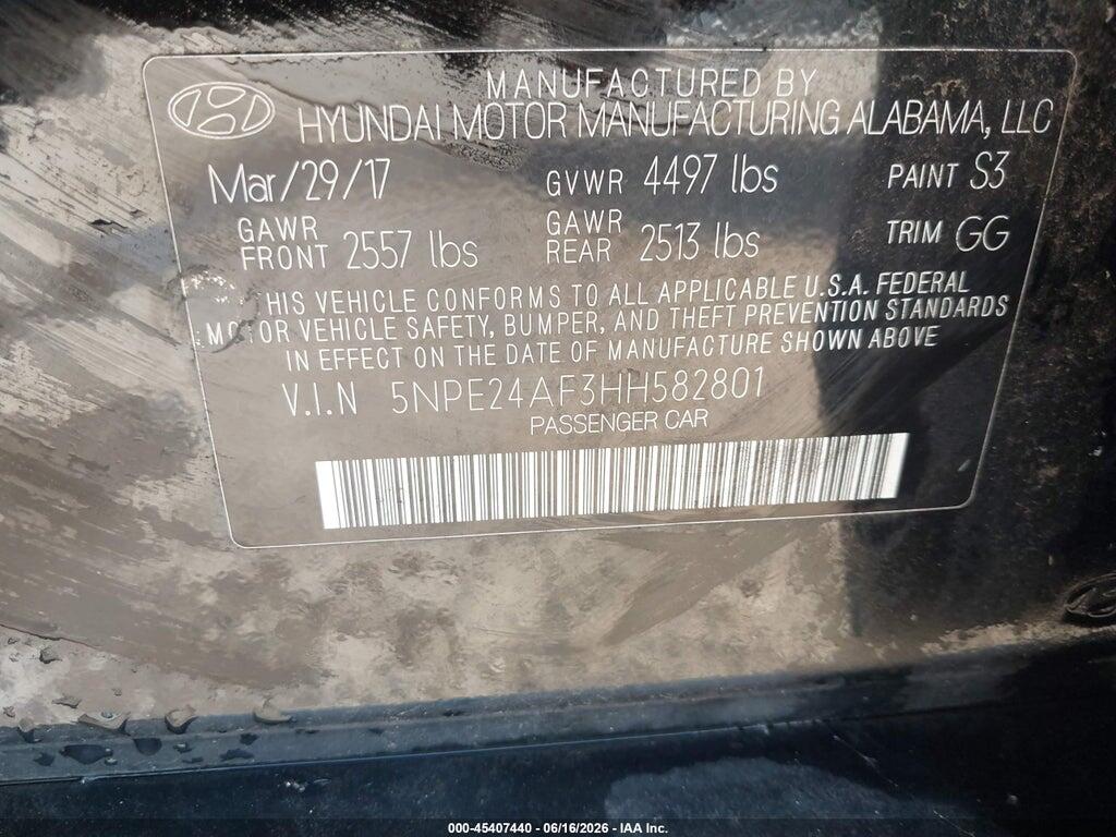5NPE24AF3HH582801 2017 HYUNDAI SONATA photo no. 9