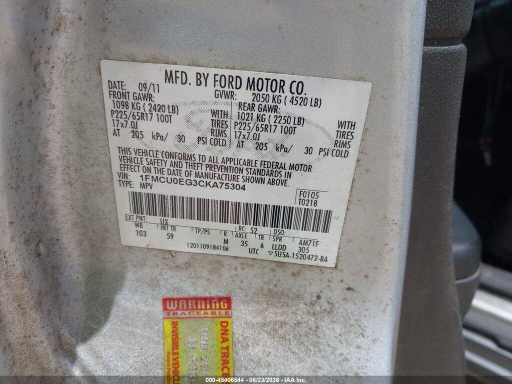 1FMCU0EG3CKA75304 2012 FORD ESCAPE photo no. 9